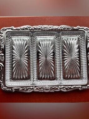Shelton Ware Hollywood Regency Silver Cocktail Appetizer Tray Vintage 1960s